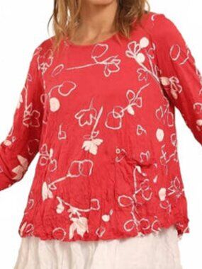 Chalet et Ceci Womens Red Bamboo Blend Front Pockets Boho Top Size M